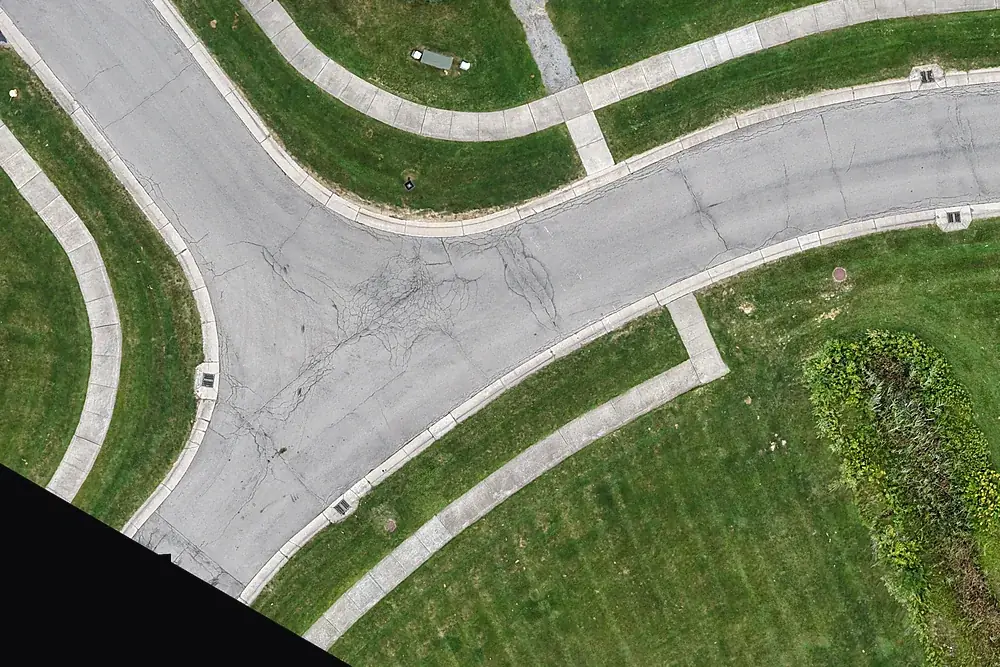 Orthomosaic detail of pavement cracking at 1.9 centimetres per pixel