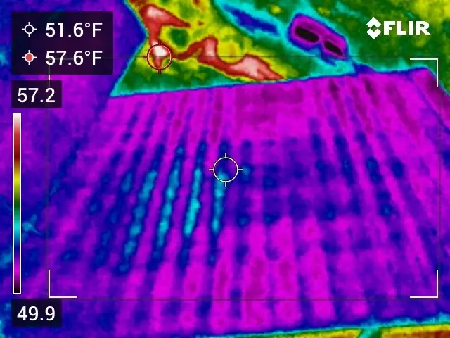 Night thermal image of a roof taken with a FLIR C8 radiometric camera